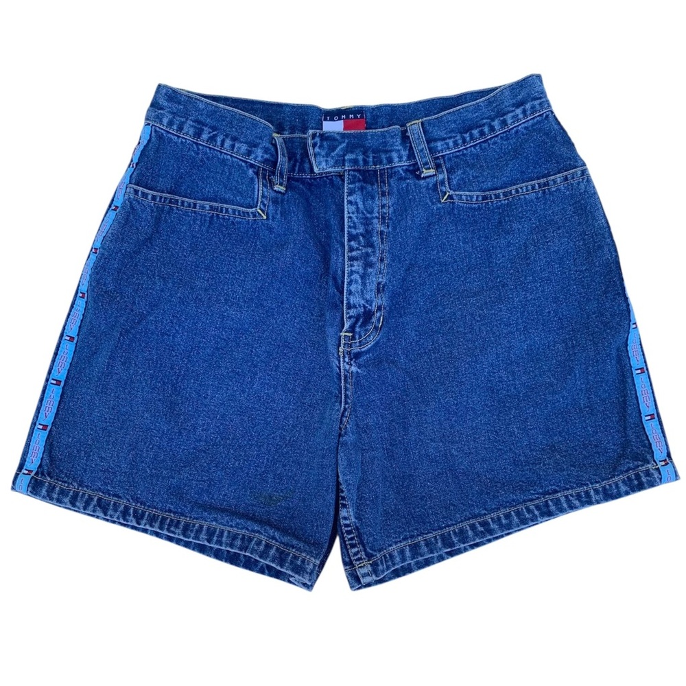 Tommy Jeans Hilfiger Vintage 90s Y2K High Rise Denim Shorts Logo Patch 9 Juniors